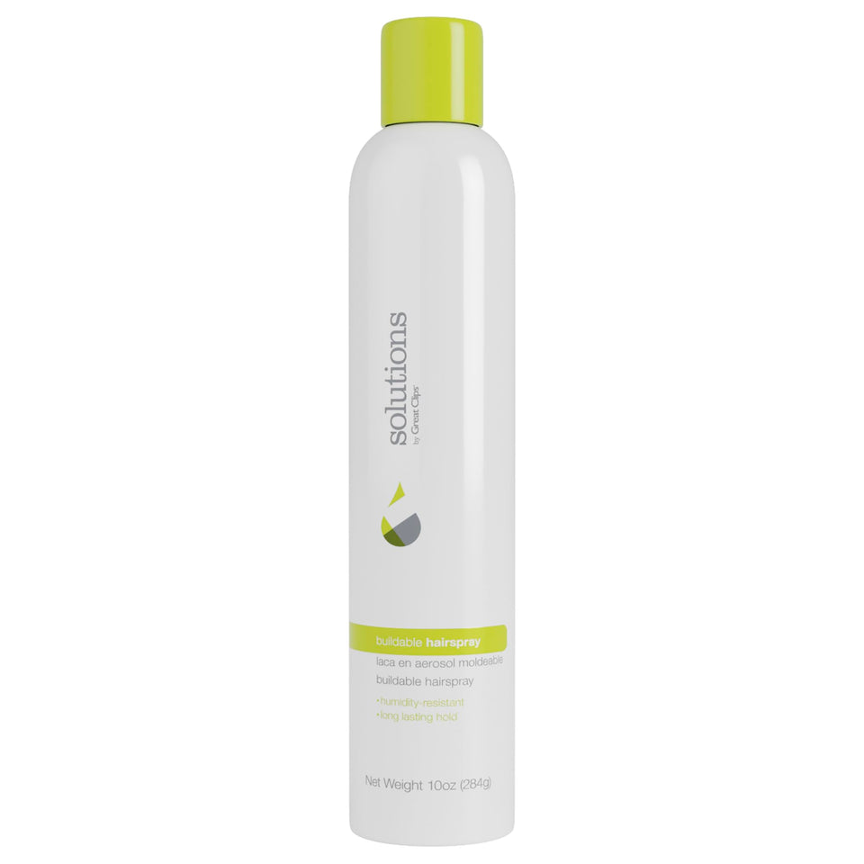 Great Clips Solutions Buildable Hairspray 10oz bottle for lasting hold and shine.