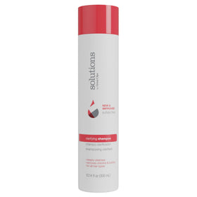 Great Clips Solutions Clarifying Shampoo bottle front, buildup removal for all hair types.