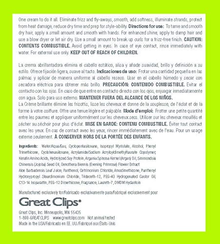 GREAT CLIPS Glossing Multi-Task Cream speeds up drying time.