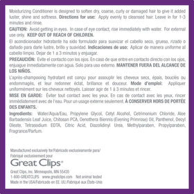 Packaging of GREAT CLIPS Solutions Moisturizing Conditioner.