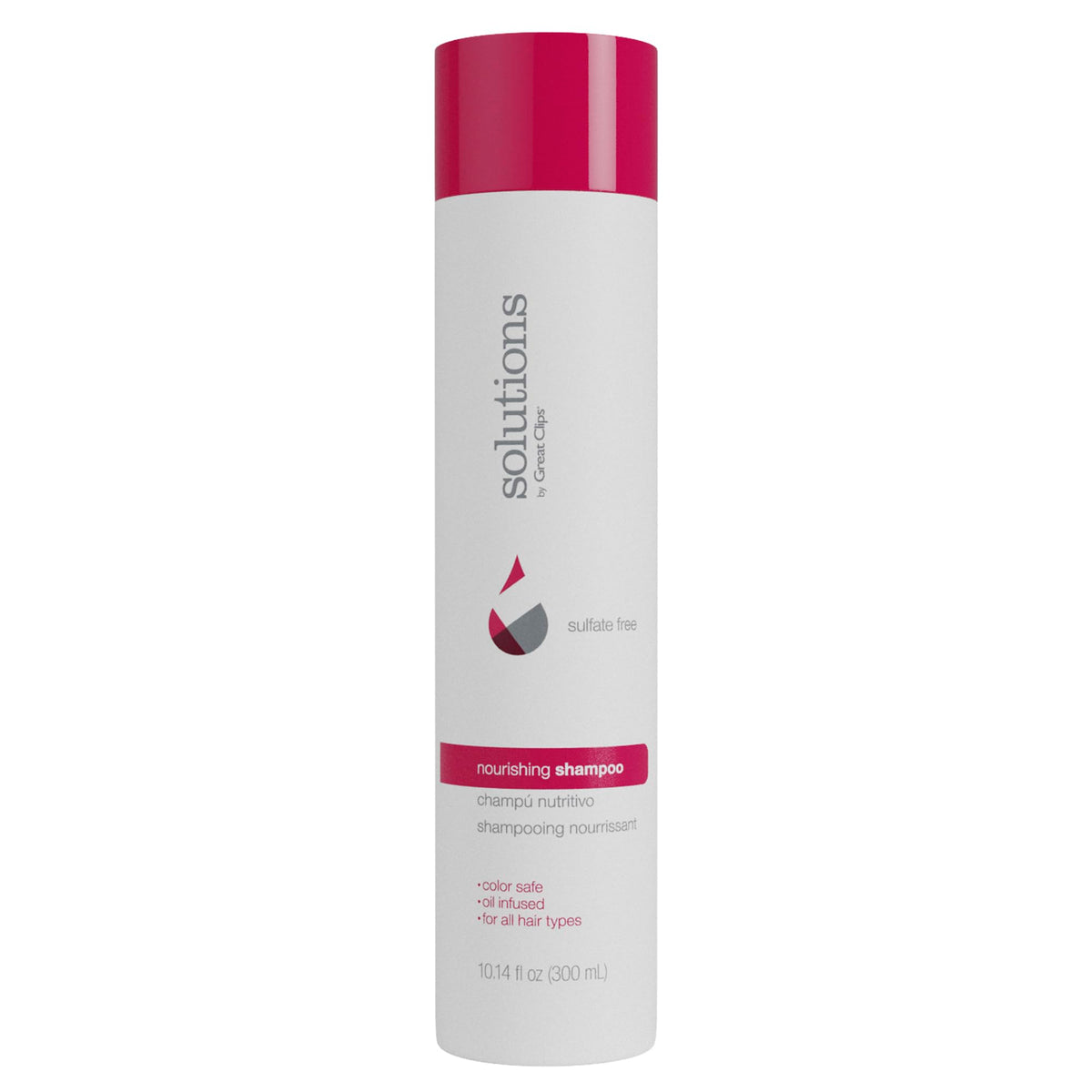 GREAT CLIPS Solutions Nourishing Shampoo bottle highlights argan oil for color-safe cleansing