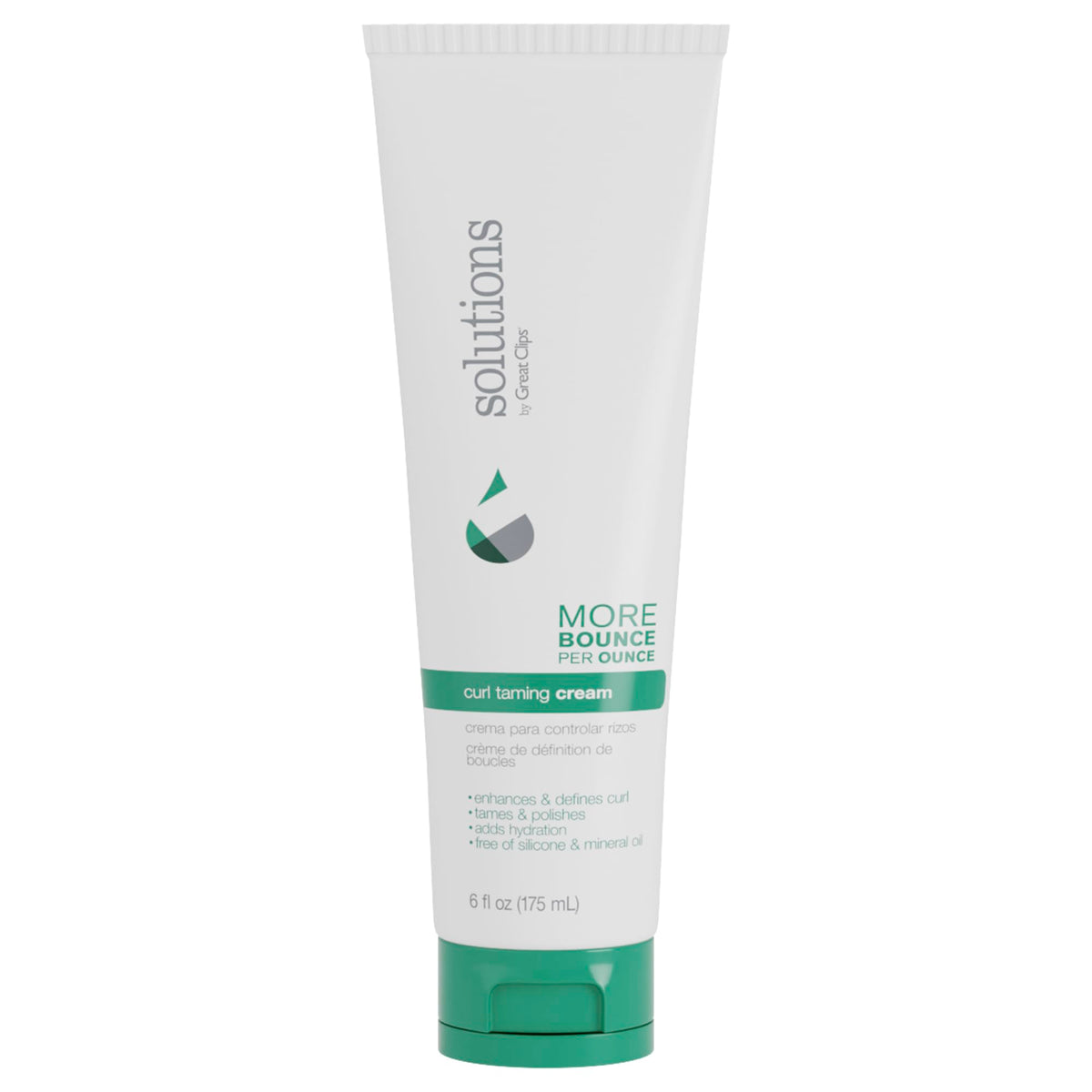Great Clips Solutions Curl Taming Cream bottle demonstrating hydration and defined curls