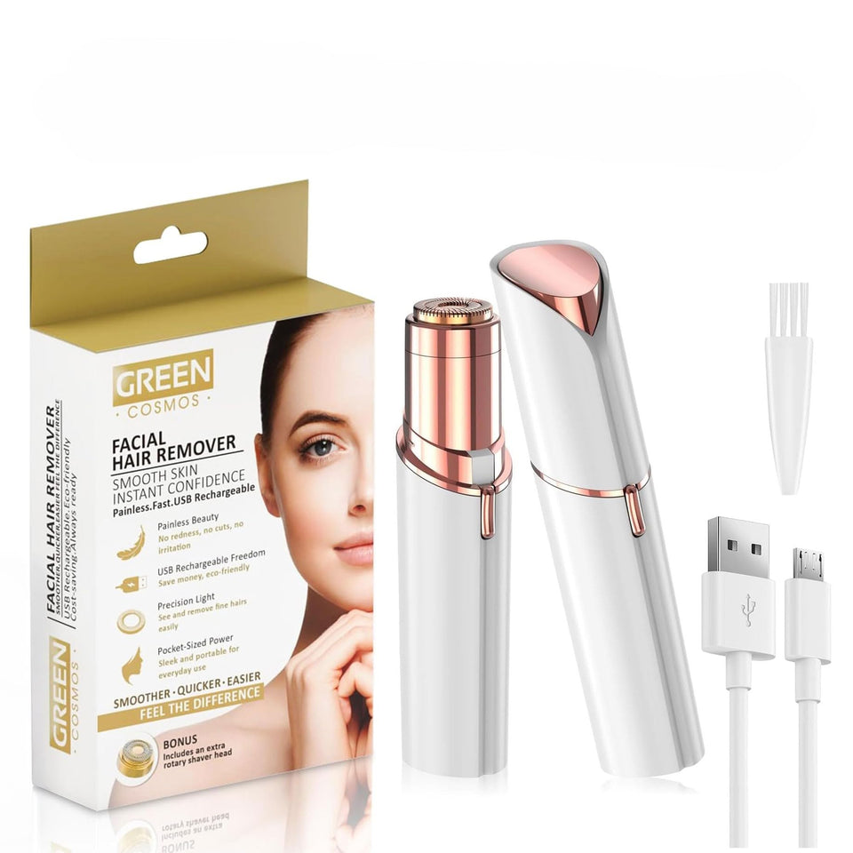 Green Cosmos facial hair remover with compact design for gentle daily touch-ups.