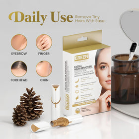 Green Cosmos USB rechargeable device ideal for purse or travel grooming.