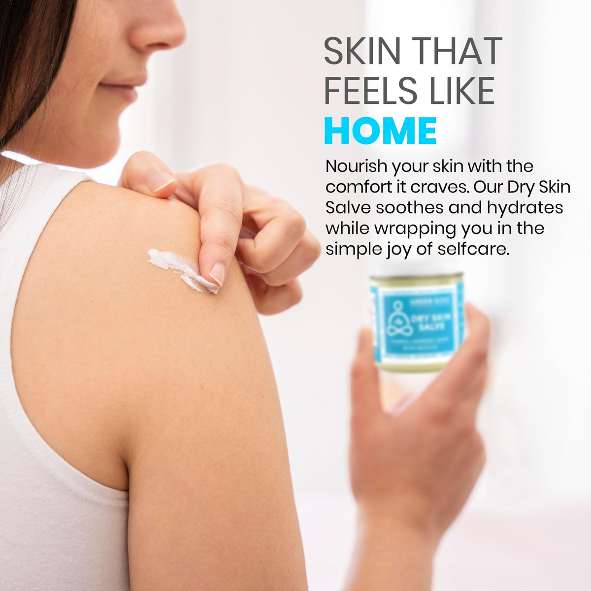 Green Goo Dry Skin Salve application area demonstrates targeted moisturizing for dry patches.