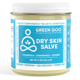 Green Goo Dry Skin Salve bottle shown for convenient daily moisturizing on body and face.