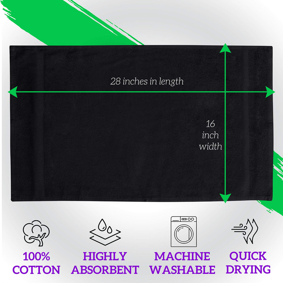 GREEN LIFESTYLE 16x25 black towels drying hair and quick moisture recovery