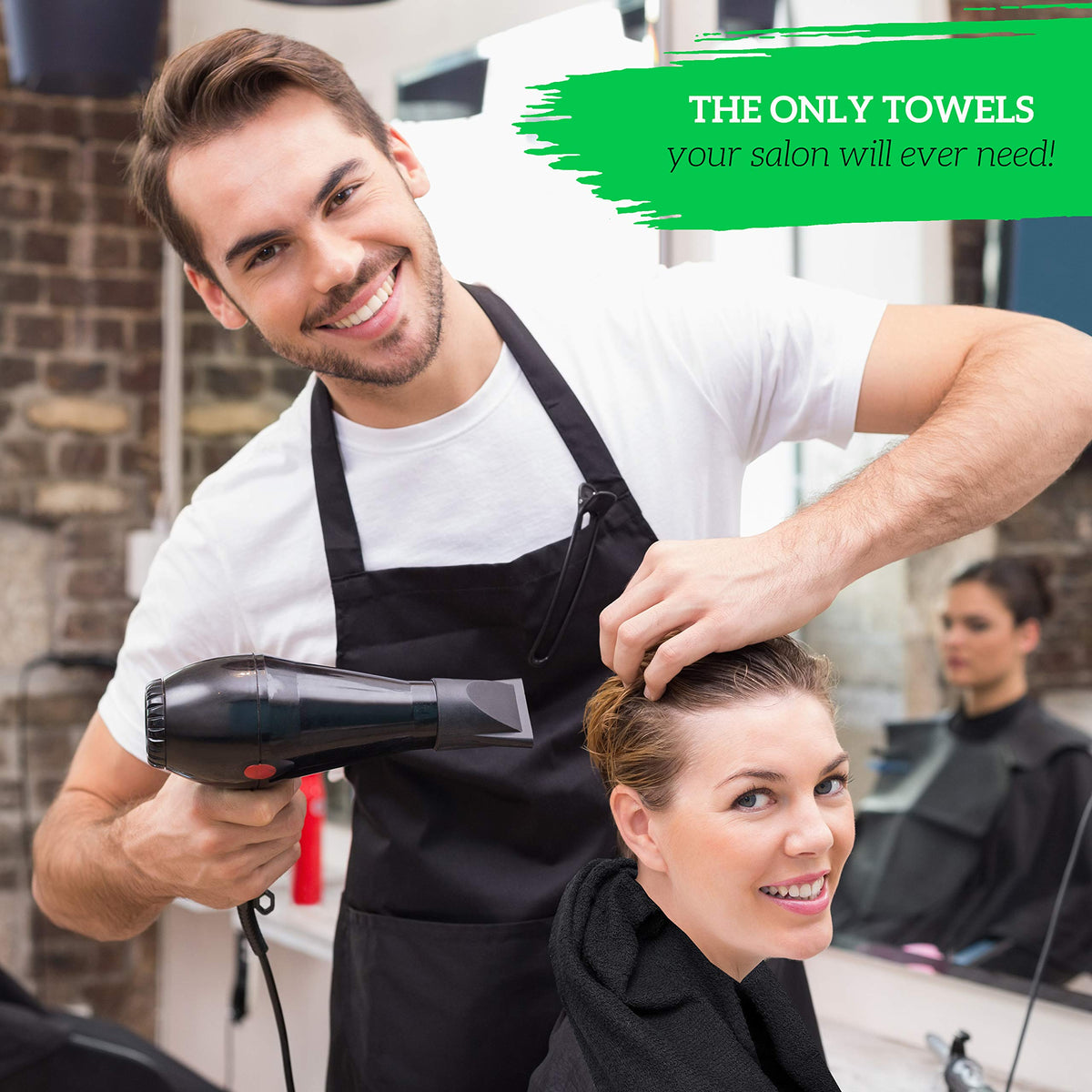 Green Lifestyle towel shown in gym and pool area for absorbent, quick-drying performance.