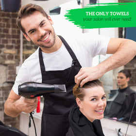 Green Lifestyle towel shown in gym and pool area for absorbent, quick-drying performance.