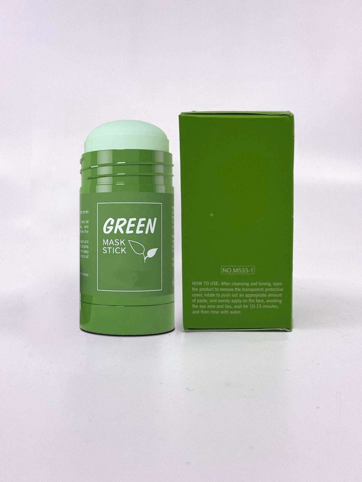 Green Mask Stick packaging stays tidy for on-the-go skincare.