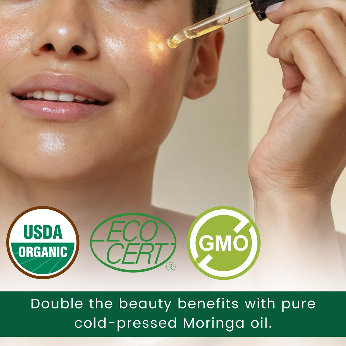 Green Virgin Products Moringa Oil on skin, light absorption and hydration.