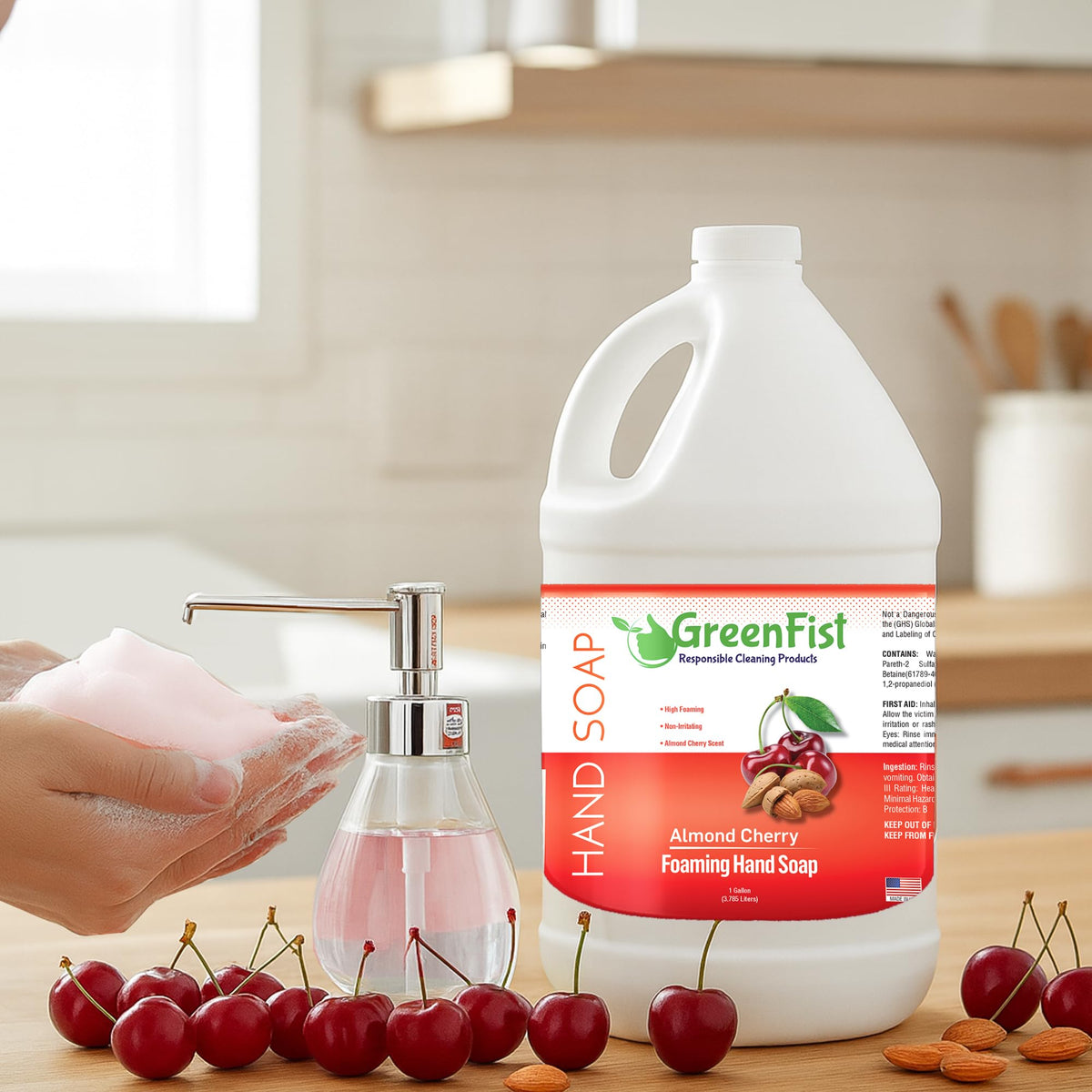 GreenFist foaming hand soap refill foam closeup highlights creamy texture and luxurious lather