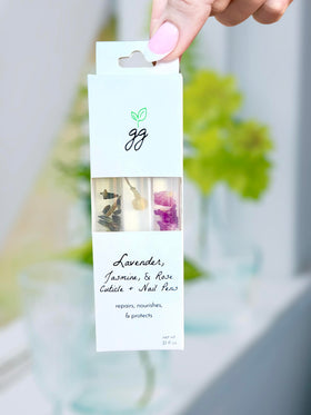 Greenmade Goods cuticle oil trio for mess-free application on nails.
