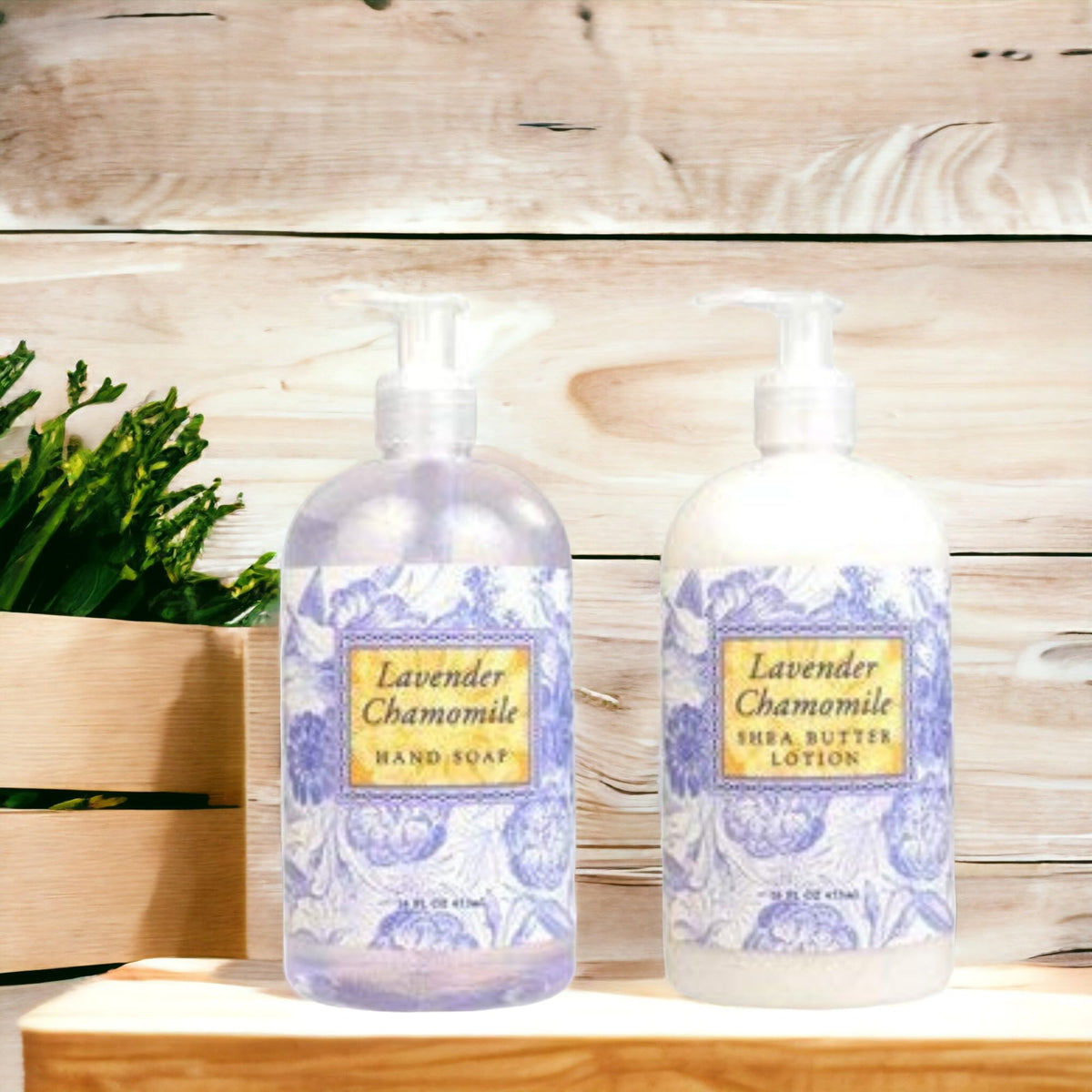 Greenwich Bay Trading hand lotion bottle with lavender chamomile fragrance for hydrated skin.