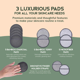 Greenzla bamboo charcoal pad with textured surface for exfoliation and makeup removal.