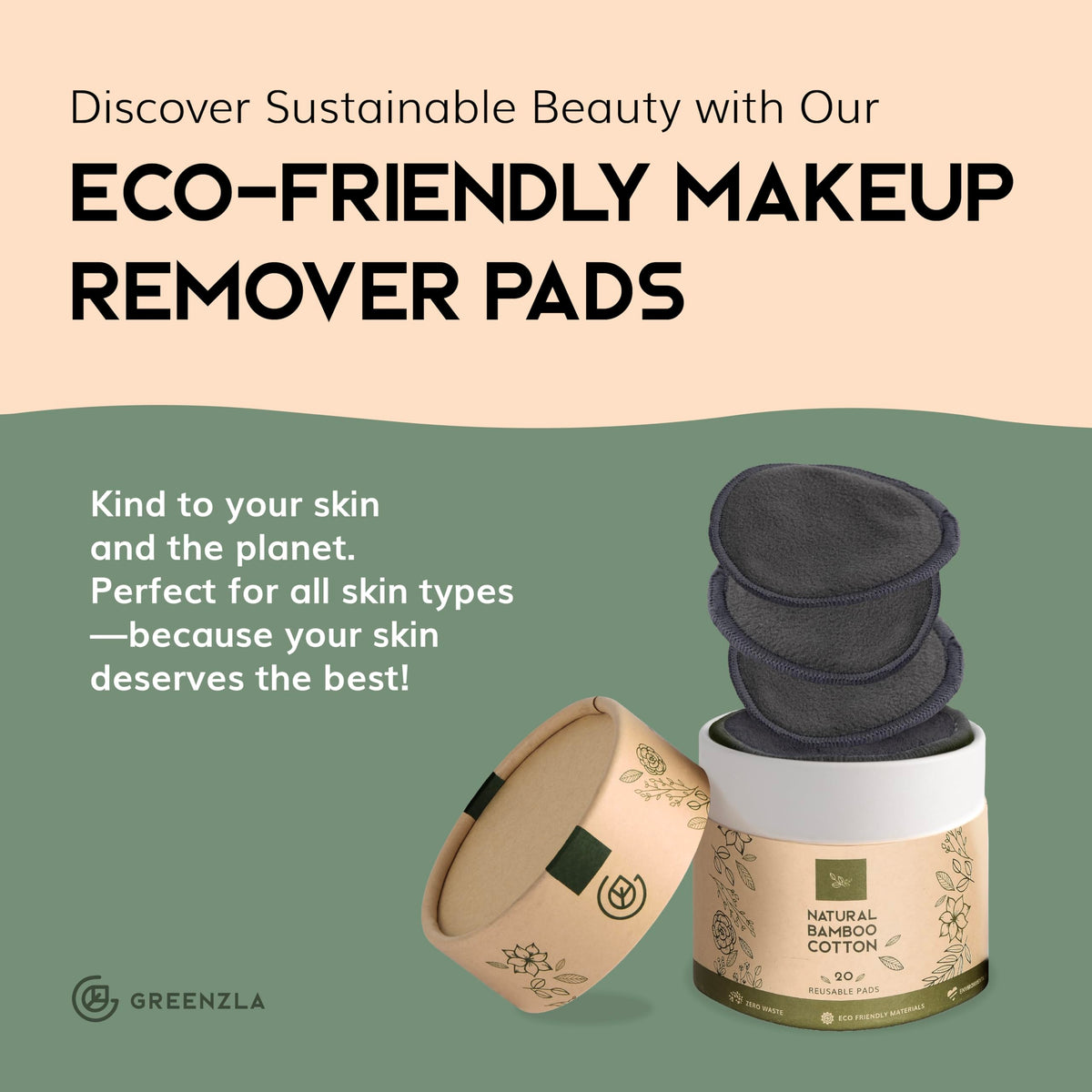 Greenzla sustainable skincare routine with reusable pads.