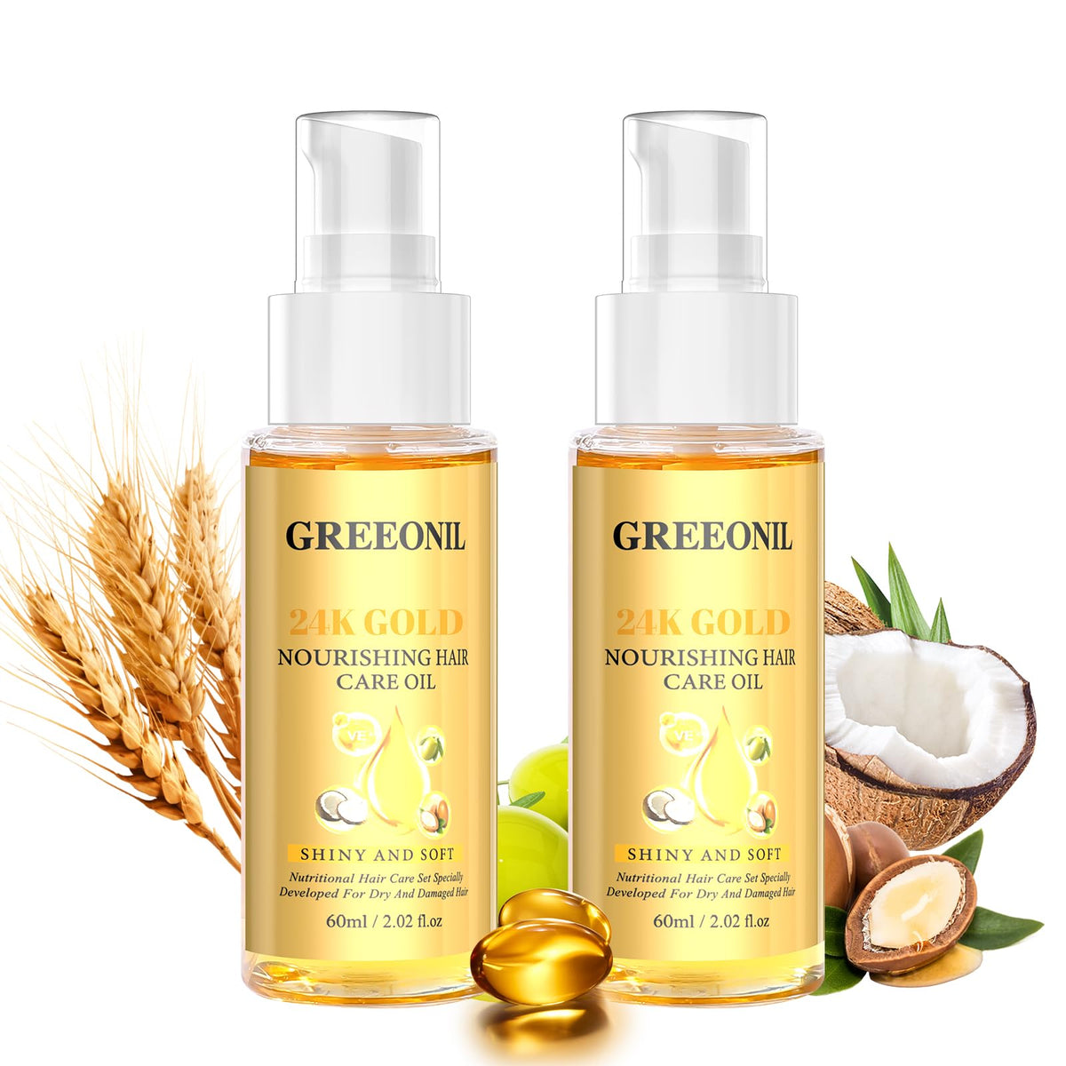 GREEONIL Hair Oil argan coconut olive bottle pump nourishes scalp and smooths frizz
