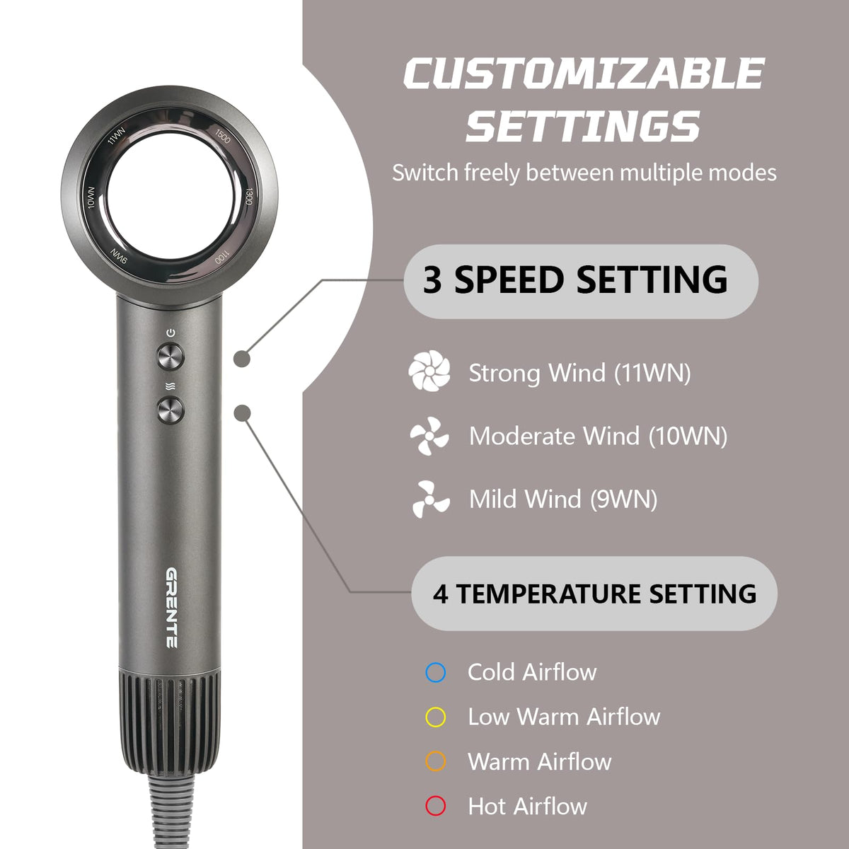 Grente diffuser attachment for defined curls and even heat