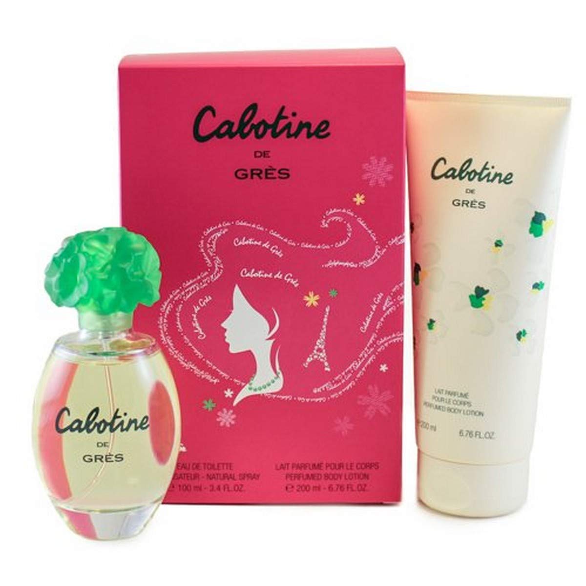 Gres Cabotine Gift Set bottle and lotion for timeless feminine fragrance day or night
