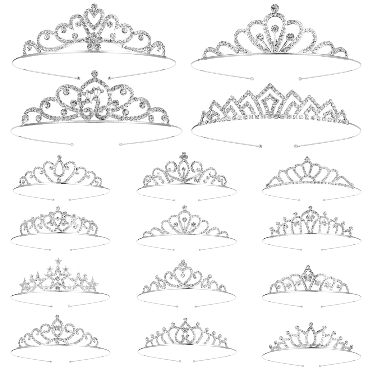 Grevosea 16-piece tiara set, front view for weddings and proms.