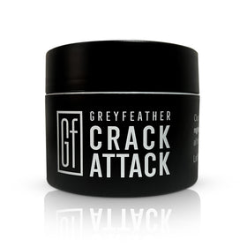 Greyfeather Crack Attack hand cream tube for fast-absorbing relief.