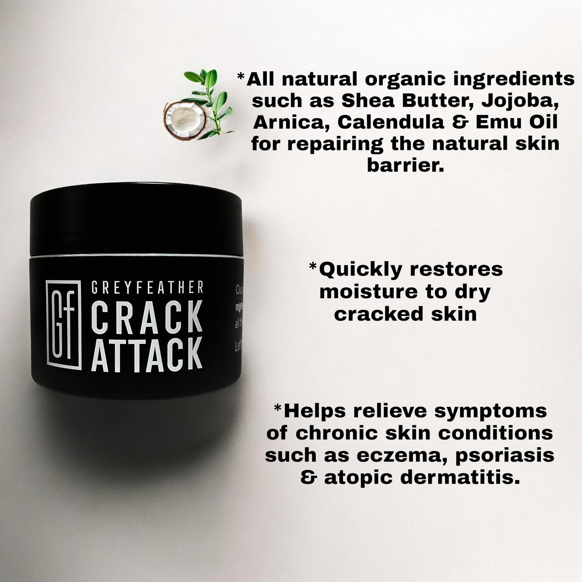 Travel-size Greyfeather Crack Attack tube ideal for on-the-go care.