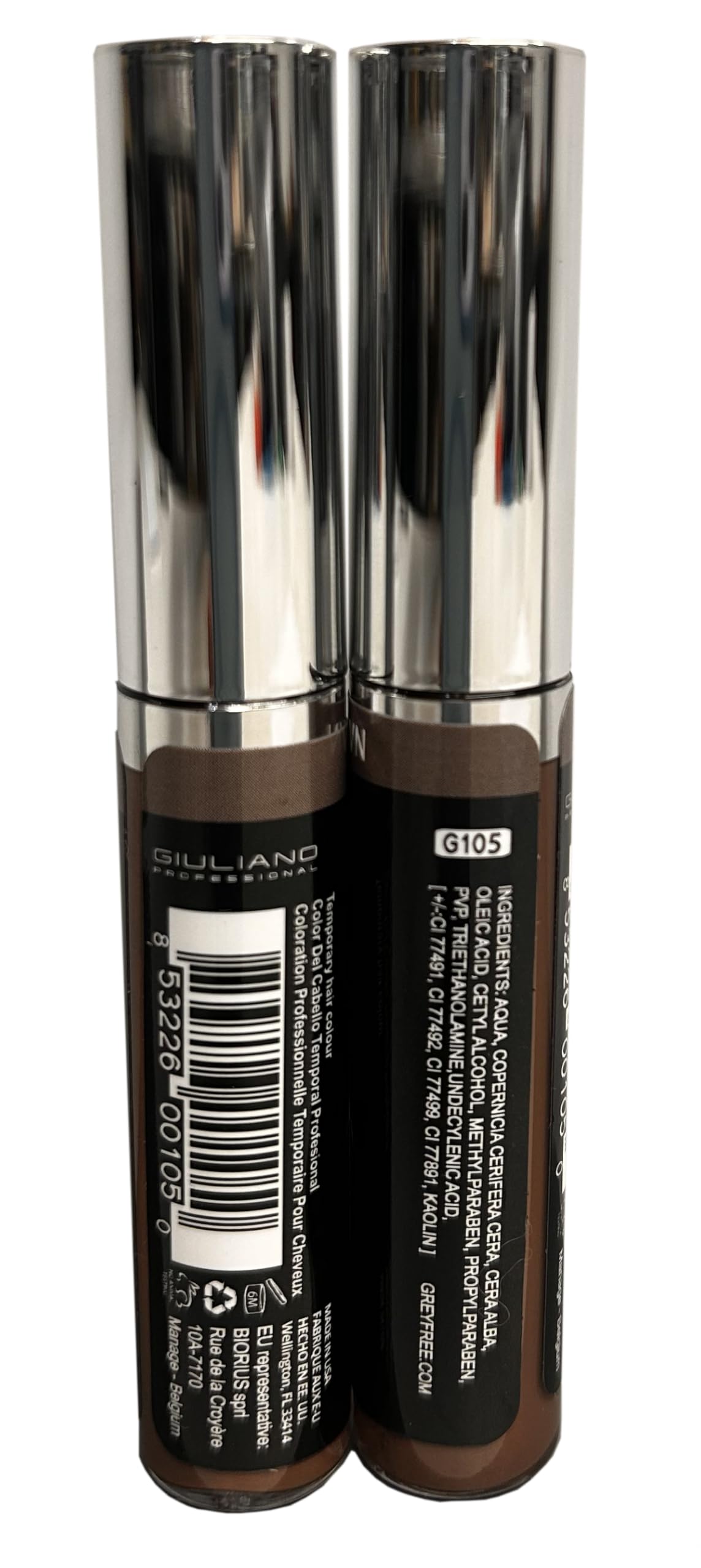 Greyfree close-up brush tip delivers precise color placement at hairlines.