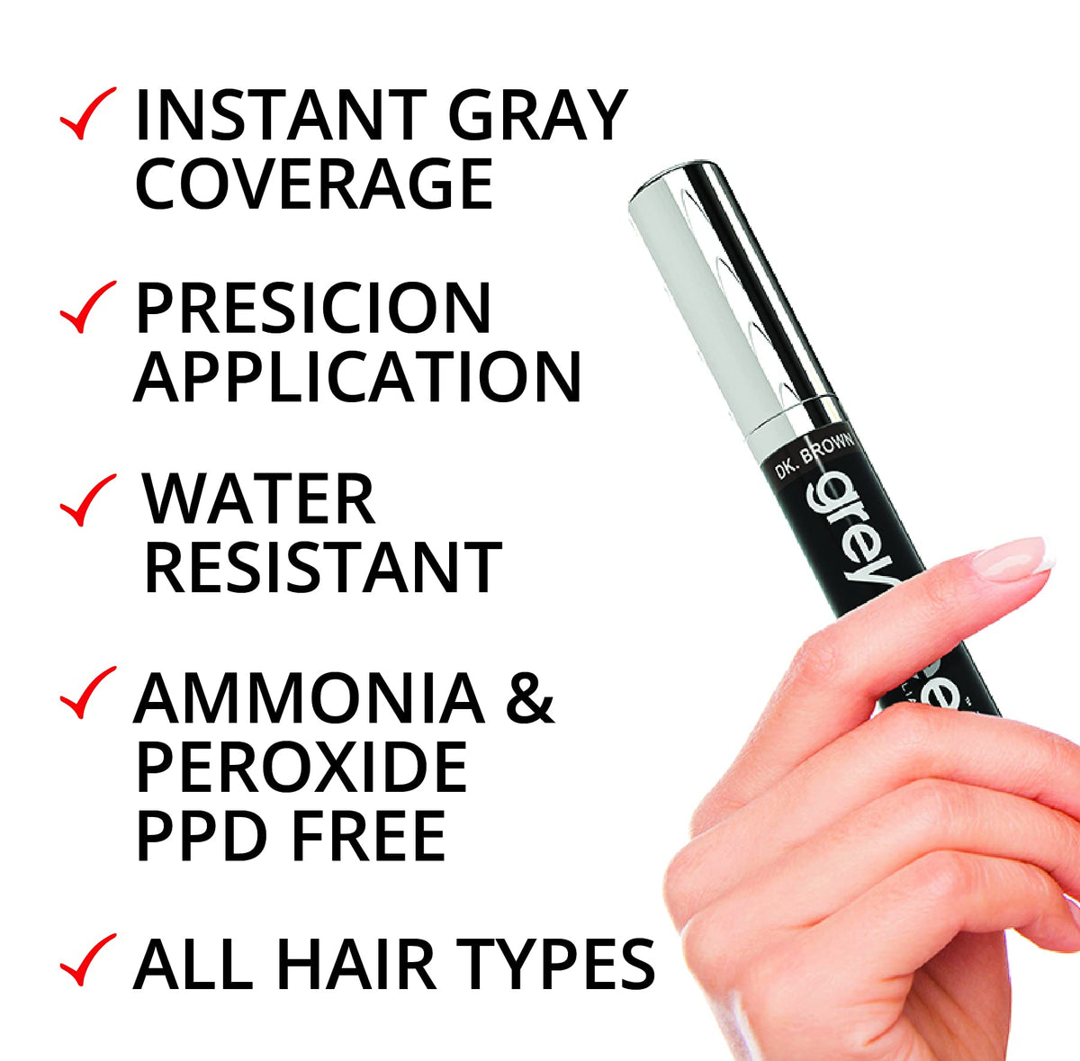 Greyfree temporary hair color spray for quick, non-permanent gray concealment.