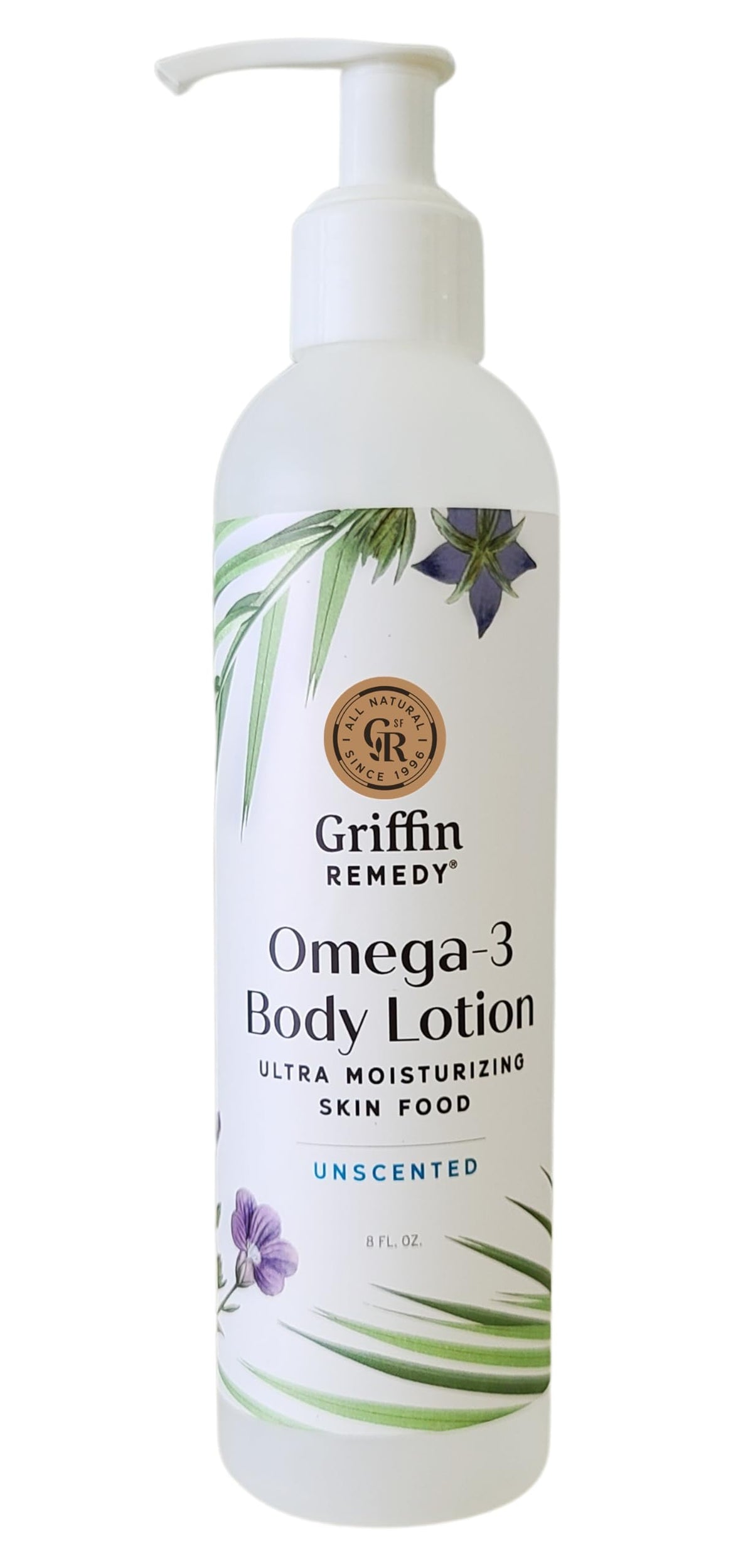 Griffin Remedy Omega-3 Body Lotion unscented bottle with quick absorption