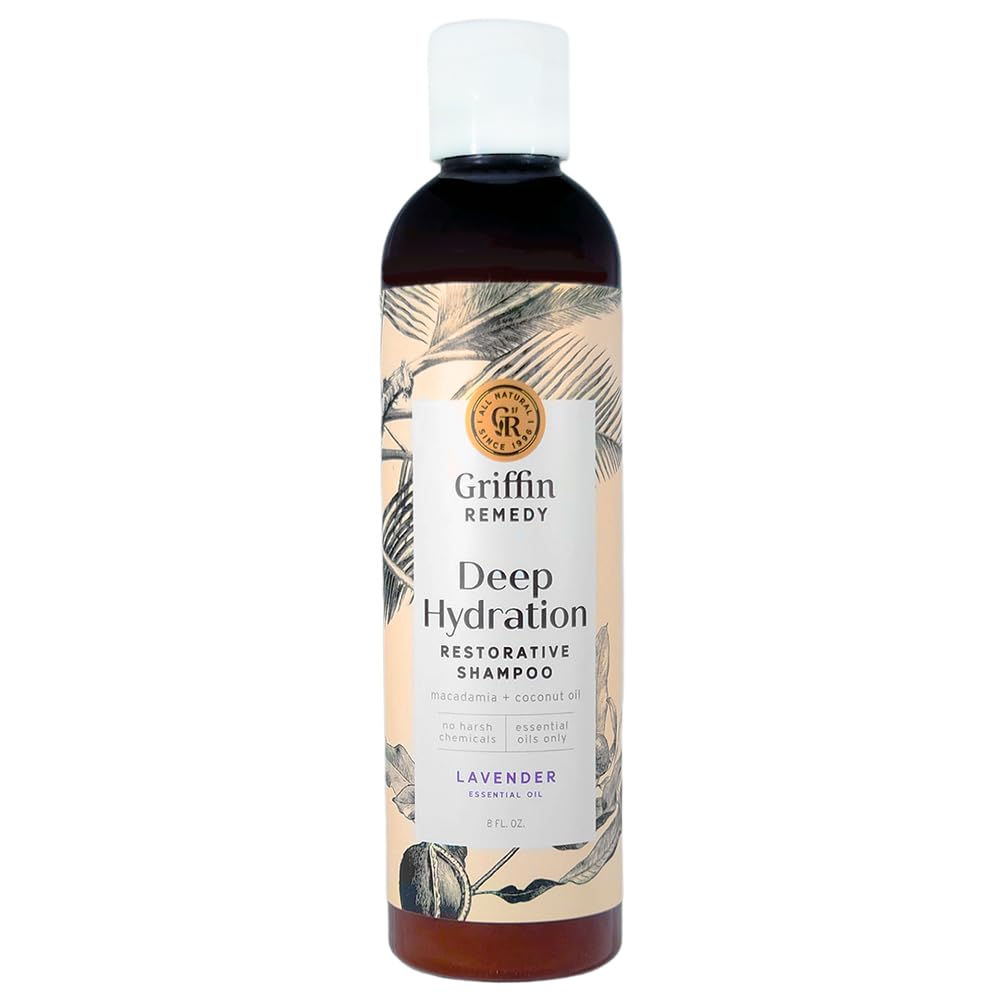 Griffin Remedy Restorative Shampoo bottle promotes softer, glossier hair for dry or damaged hair