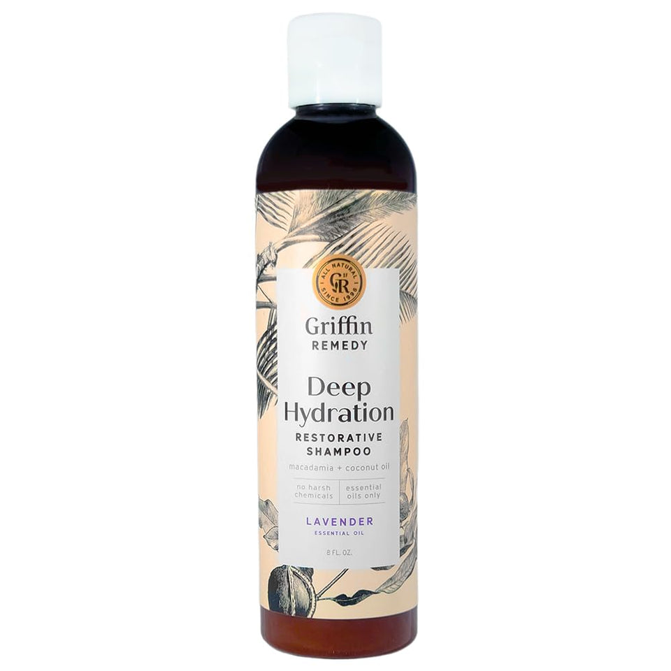 Griffin Remedy Restorative Shampoo bottle promotes softer, glossier hair for dry or damaged hair