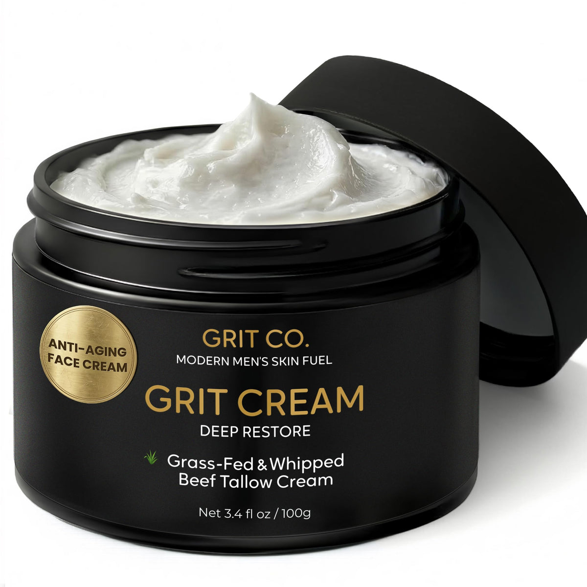GRIT CO beef tallow face cream jar for daily hydration with subtle anti-aging benefits