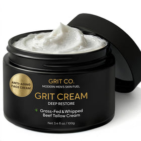 GRIT CO beef tallow face cream jar for daily hydration with subtle anti-aging benefits