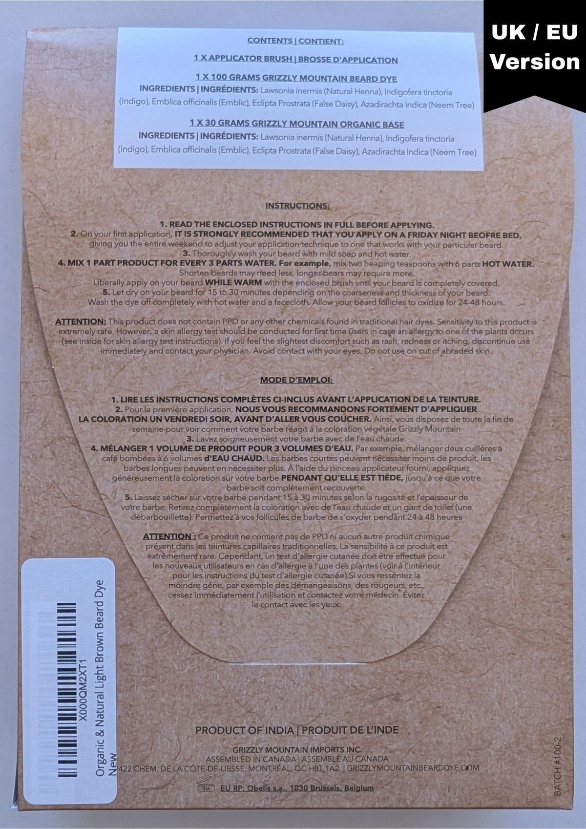 Grizzly Mountain Light Brown Dye mix showing natural shade options