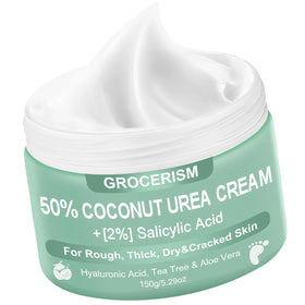 Grocerism Urea Cream 50% foot jar highlighting deep hydration for dry skin