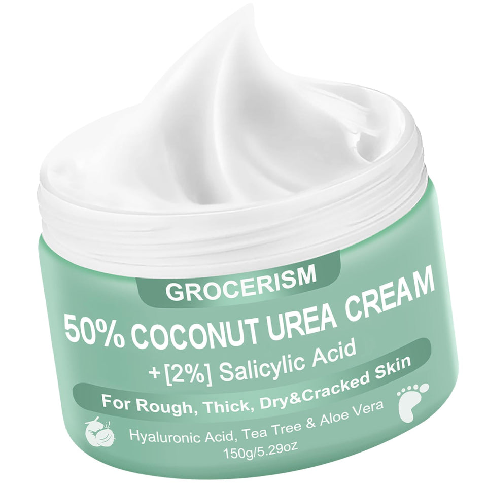 Grocerism Urea Cream 50% foot jar highlighting deep hydration for dry skin