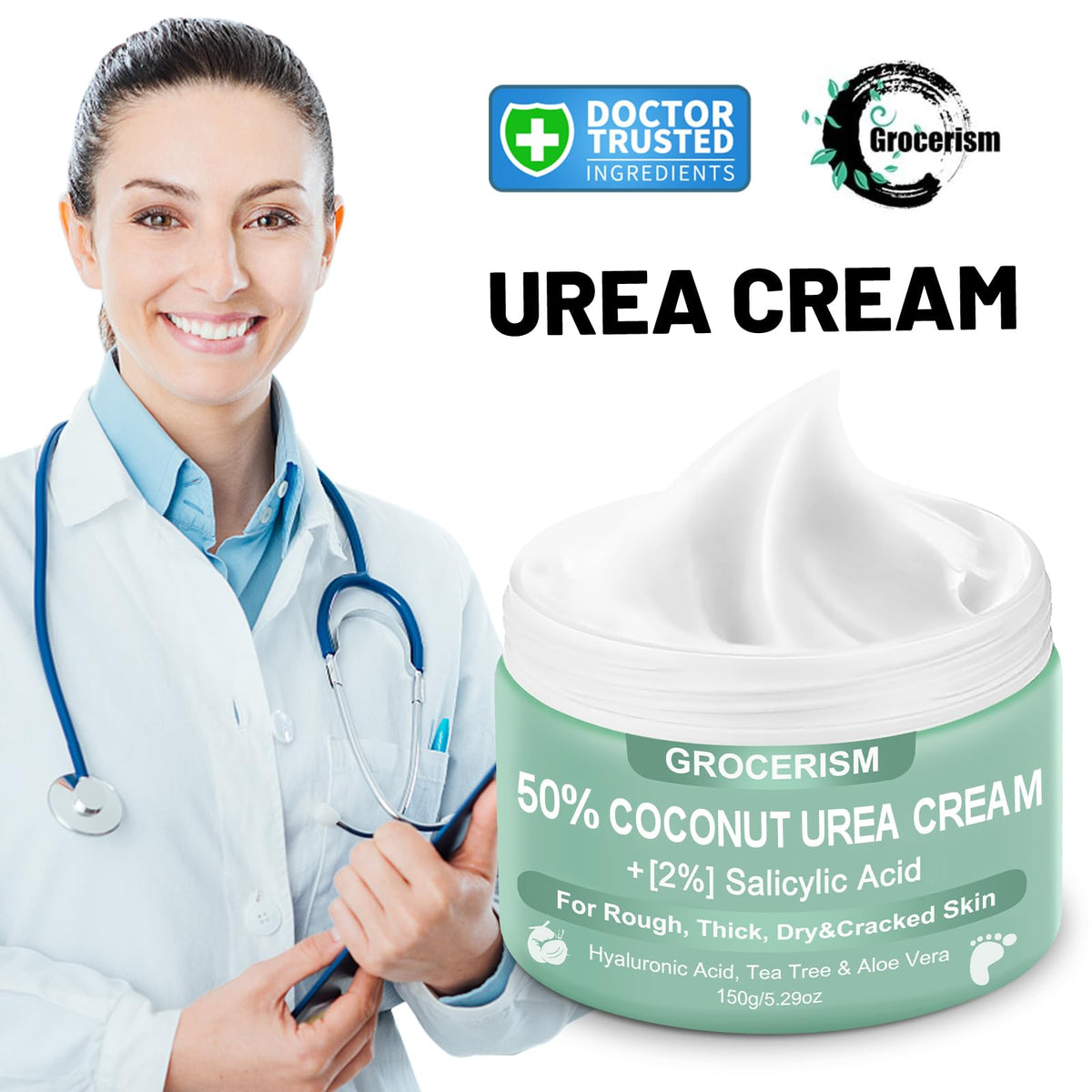 Grocerism Urea Cream coconut-rich formula close-up for nourished skin