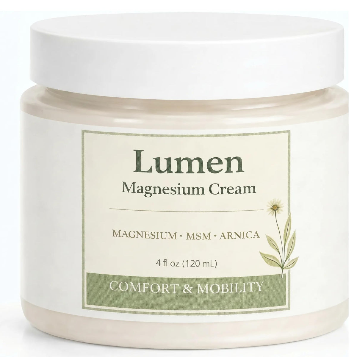 GROHESE Lumen Relief bottle close-up, ready for daily massage with fast-absorbing cream.