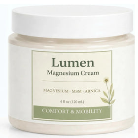 GROHESE Lumen Relief bottle close-up, ready for daily massage with fast-absorbing cream.