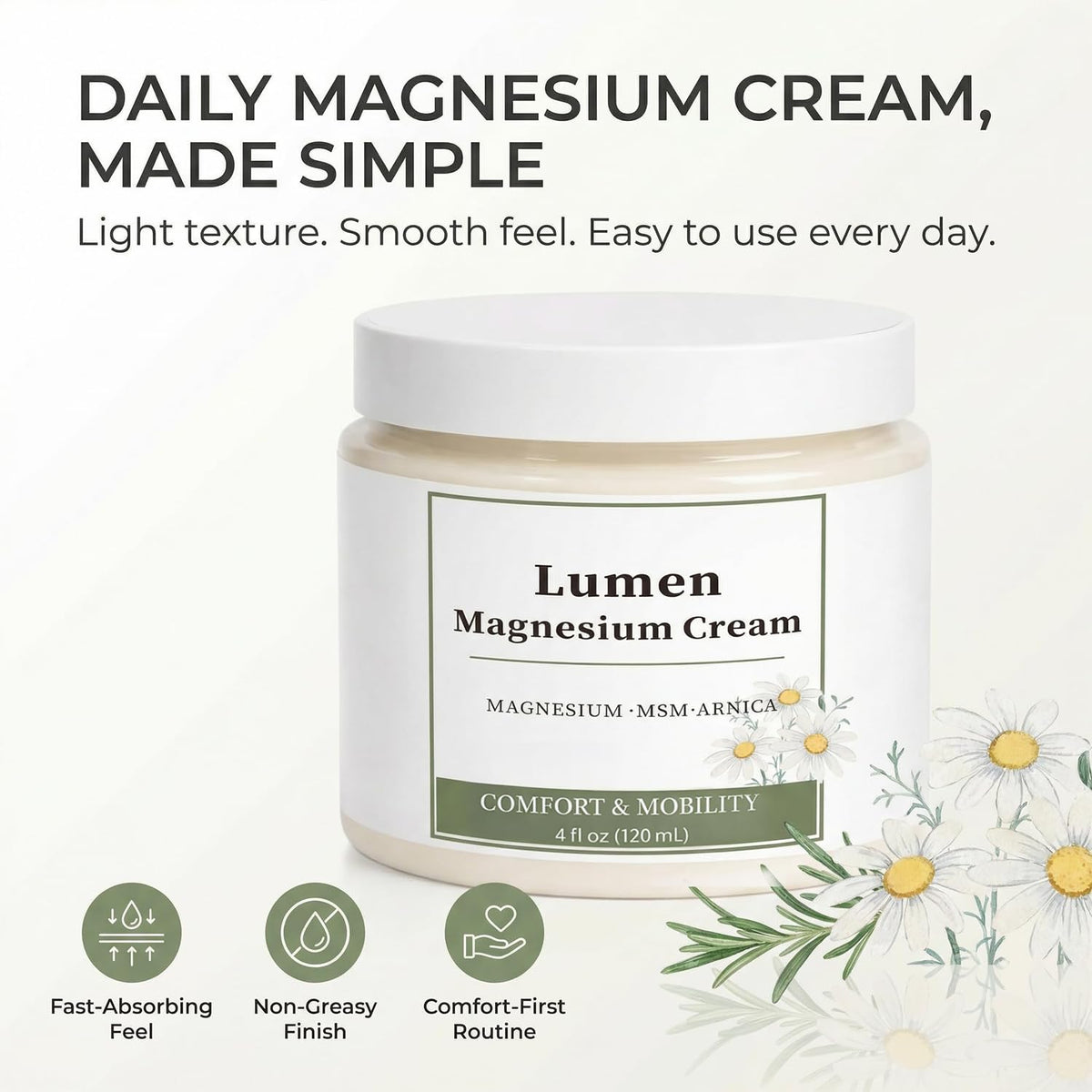 GROHESE Lumen Relief cream texture being spread smoothly for quick daily comfort.