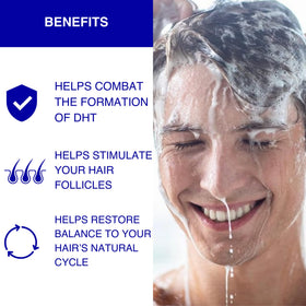 GroMD Biotin Shampoo close-up highlights caffeine and argan oil ingredients