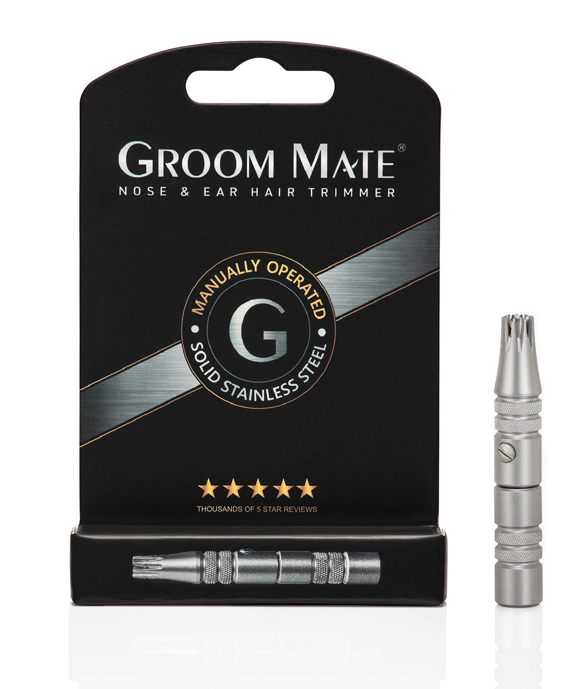 Groom Mate Platinum XL close-up of the stainless steel blade for gentle trimming.