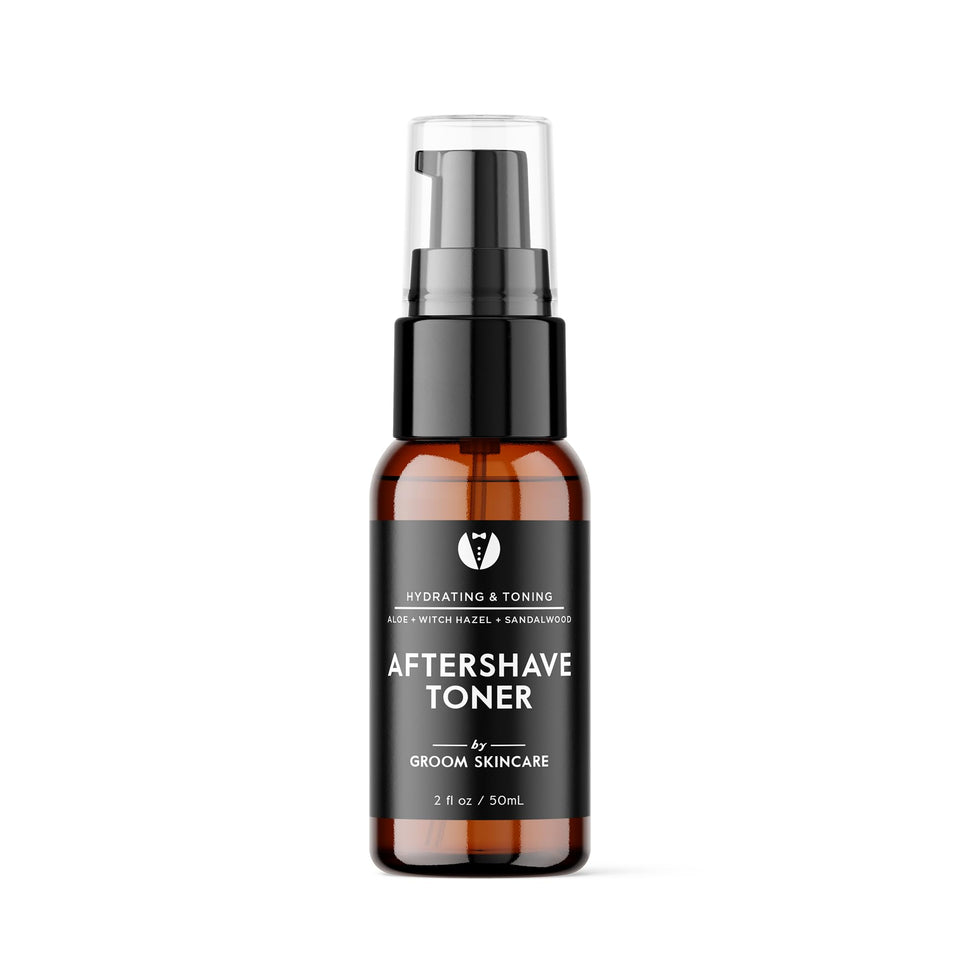 Groom Skincare GROOM After Shave Toner bottle closeup showing refreshed skin benefit