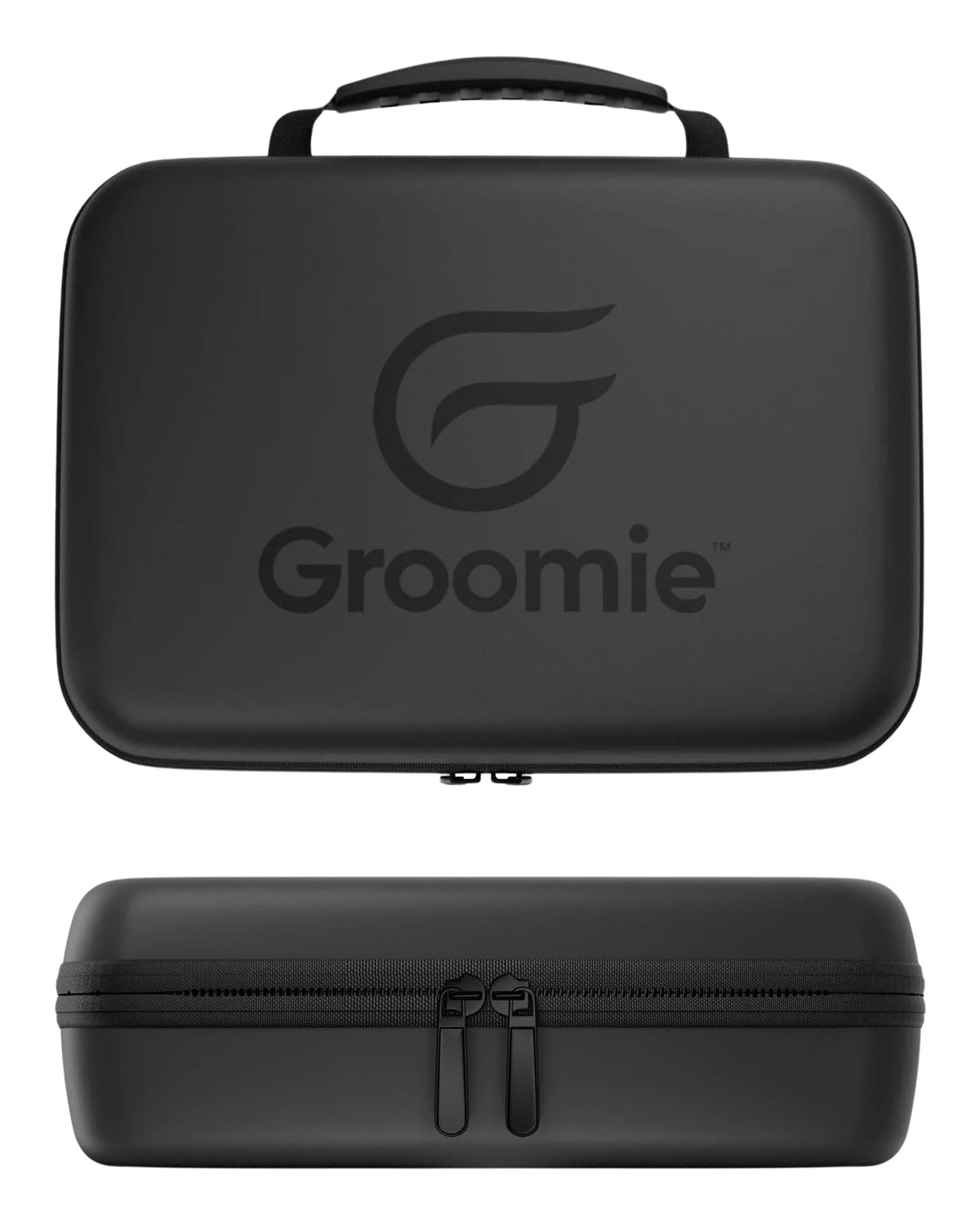 Groomie BaldiePro travel case top view showing compact protective design for trips.