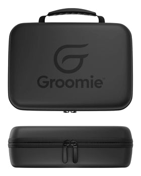 Groomie BaldiePro travel case top view showing compact protective design for trips.