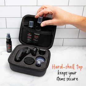 Groomie Natural Shave Gel and skincare fit neatly for travel.