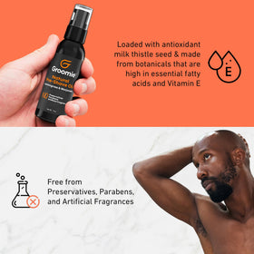 Groomie pre-shave oil applied on skin for gentle preparation.