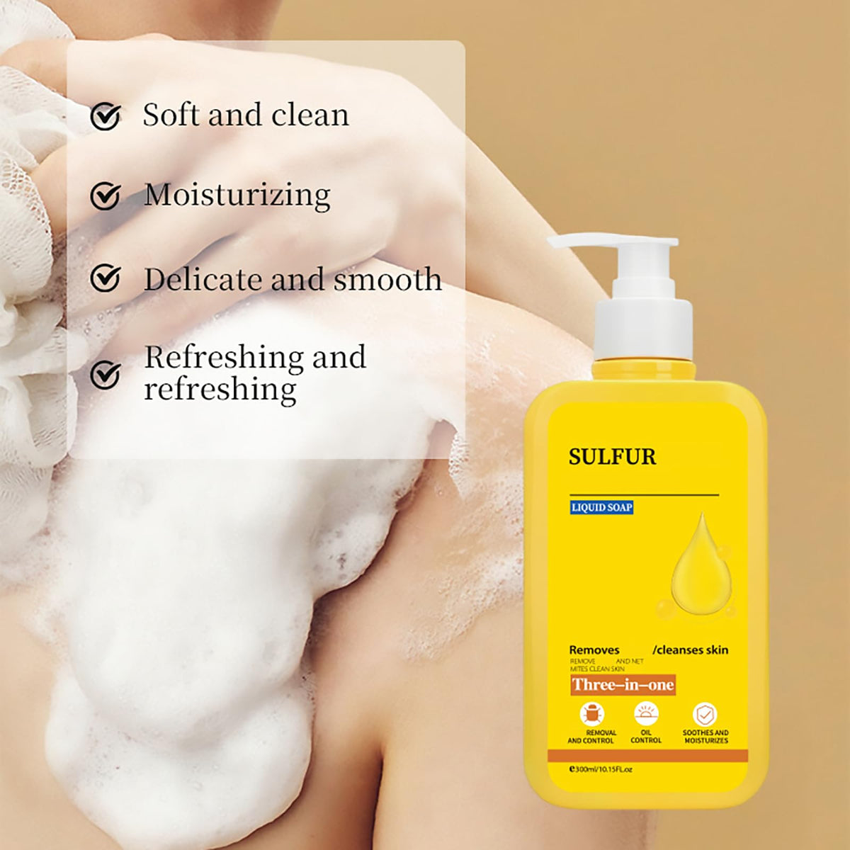 Grospe Sulfur Body Wash oil-control foam reduces shine during showers.