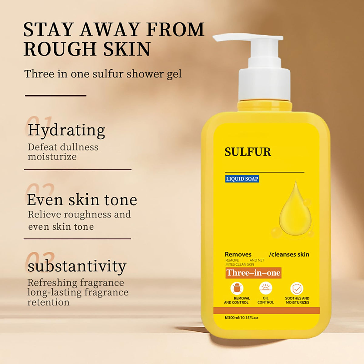 Grospe Sulfur Body Wash pump-dispense allows easy, even application.