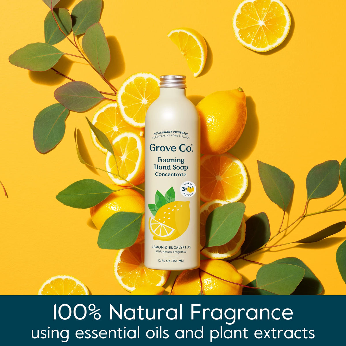 Sustainable aluminum refill packaging for Grove Co hand soap refills.